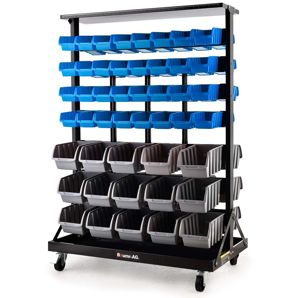 94 Parts Bin Rack Storage System Mobile Double-Sided - Blue