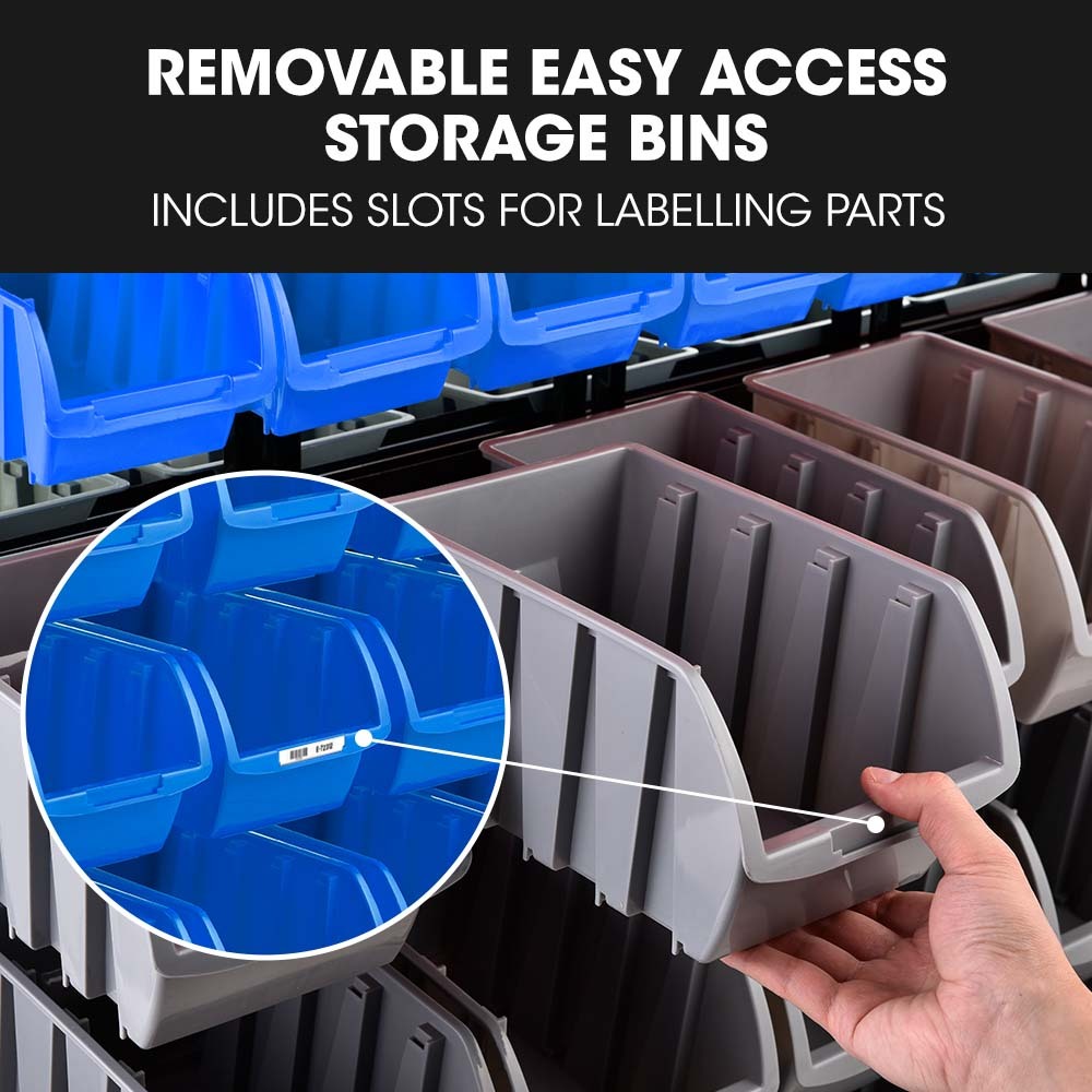 94 Parts Bin Rack Storage System Mobile Double-Sided - Blue