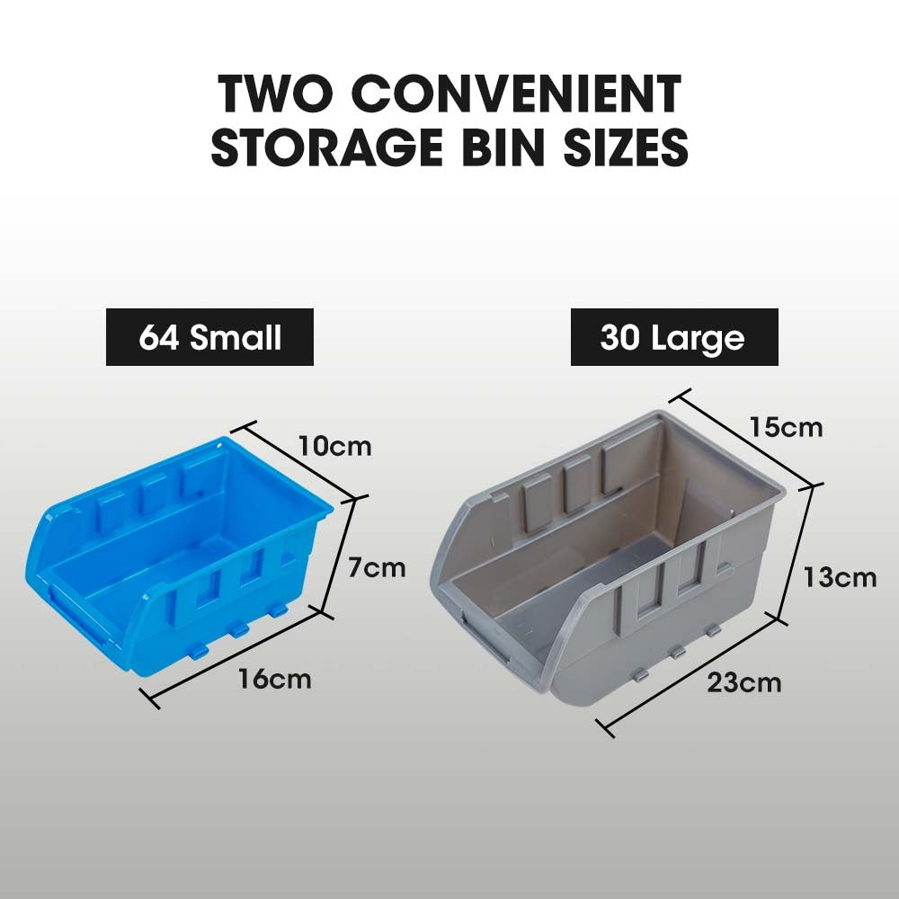 94 Parts Bin Rack Storage System Mobile Double-Sided - Blue