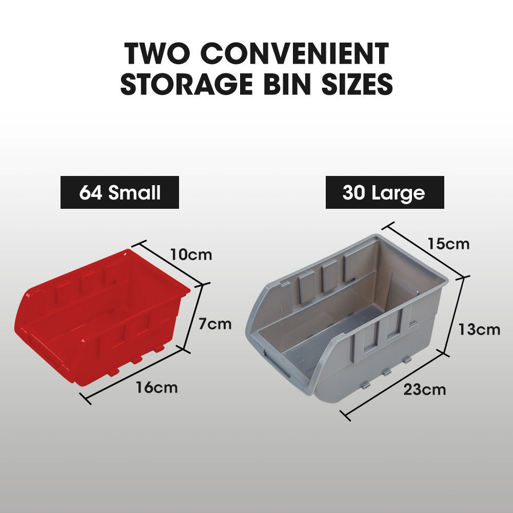 94 Parts Bin Rack Storage System Mobile Double-Sided - Red