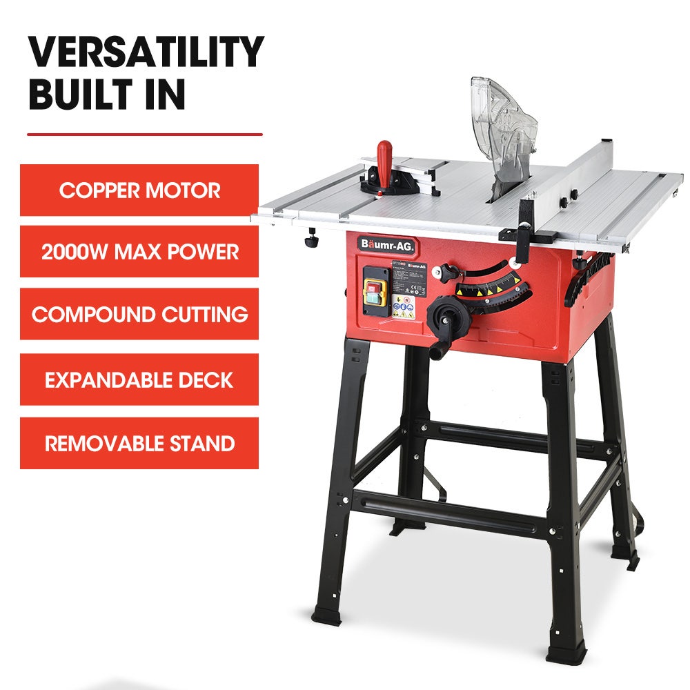 2000W 254mm Corded Table Saw with Stand, Extendable, Laser Guide