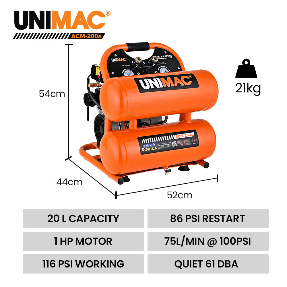 20L Twin Tank Air Compressor, 116PSI Portable Silent Oil-Free Electric, for Airtools Tyre Inflation