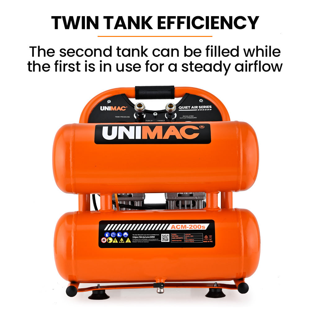 20L Twin Tank Air Compressor, 116PSI Portable Silent Oil-Free Electric, for Airtools Tyre Inflation