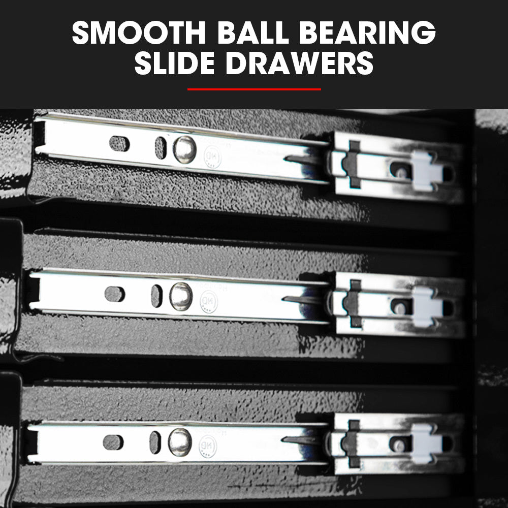 4 Drawer Tool Box Cabinet Trolley Storage, with 1-Door Toolbox Garage Organiser Set, Black