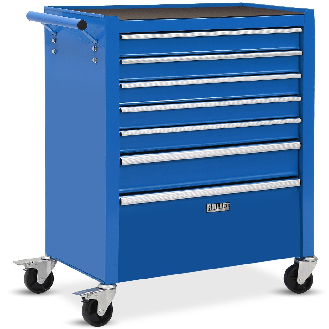 7 Drawer Tool Box Cabinet Trolley Storage, Toolbox Garage Organiser Set, Blue