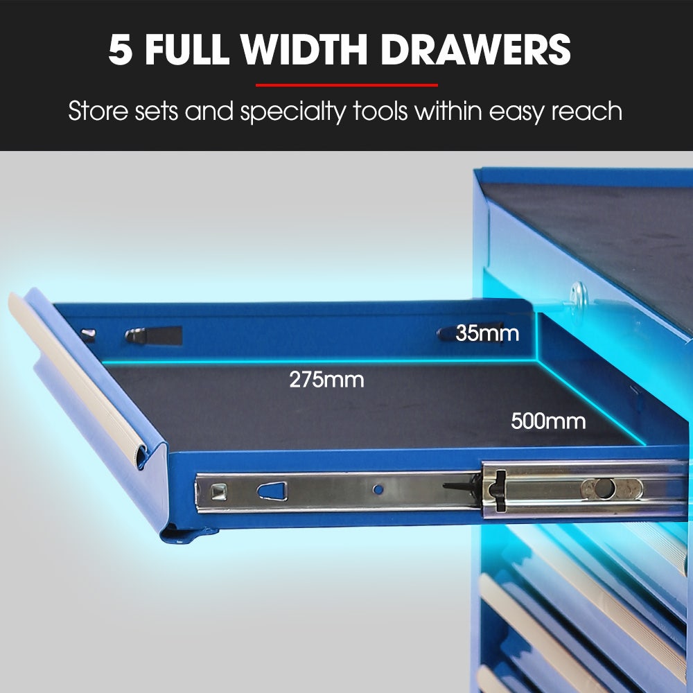 7 Drawer Tool Box Cabinet Trolley Storage, Toolbox Garage Organiser Set, Blue