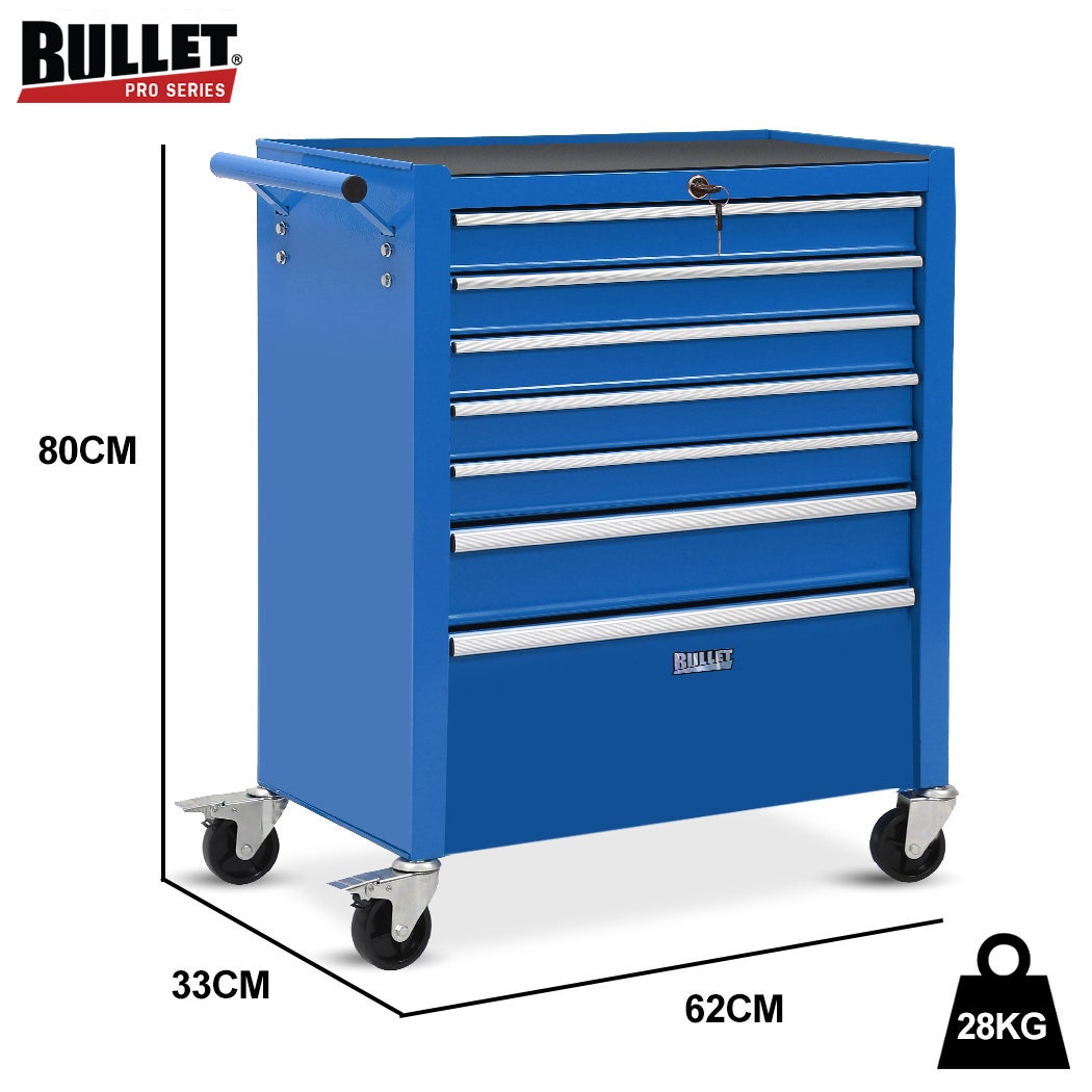 7 Drawer Tool Box Cabinet Trolley Storage, Toolbox Garage Organiser Set, Blue