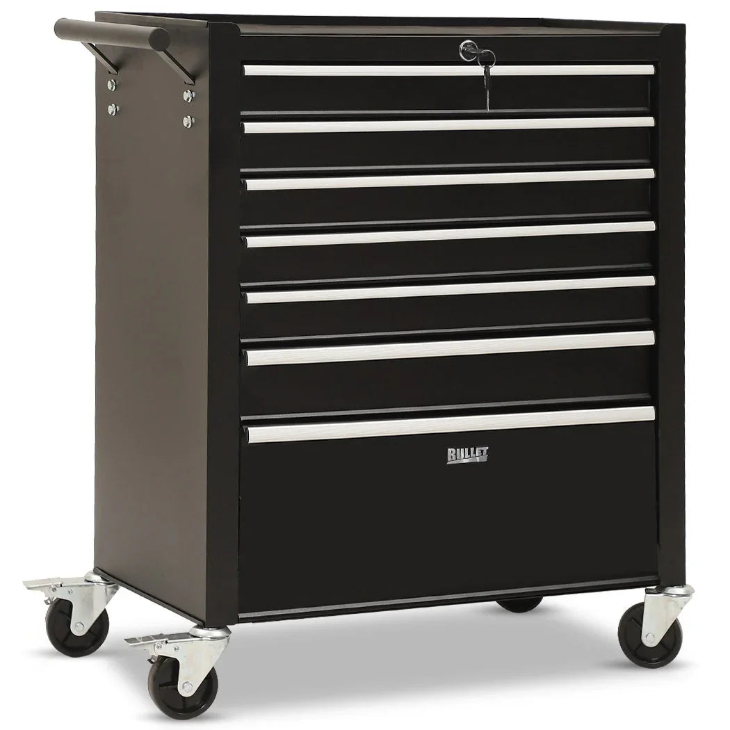 7 Drawer Tool Box Cabinet Trolley Storage, Toolbox Garage Organiser Set, Black
