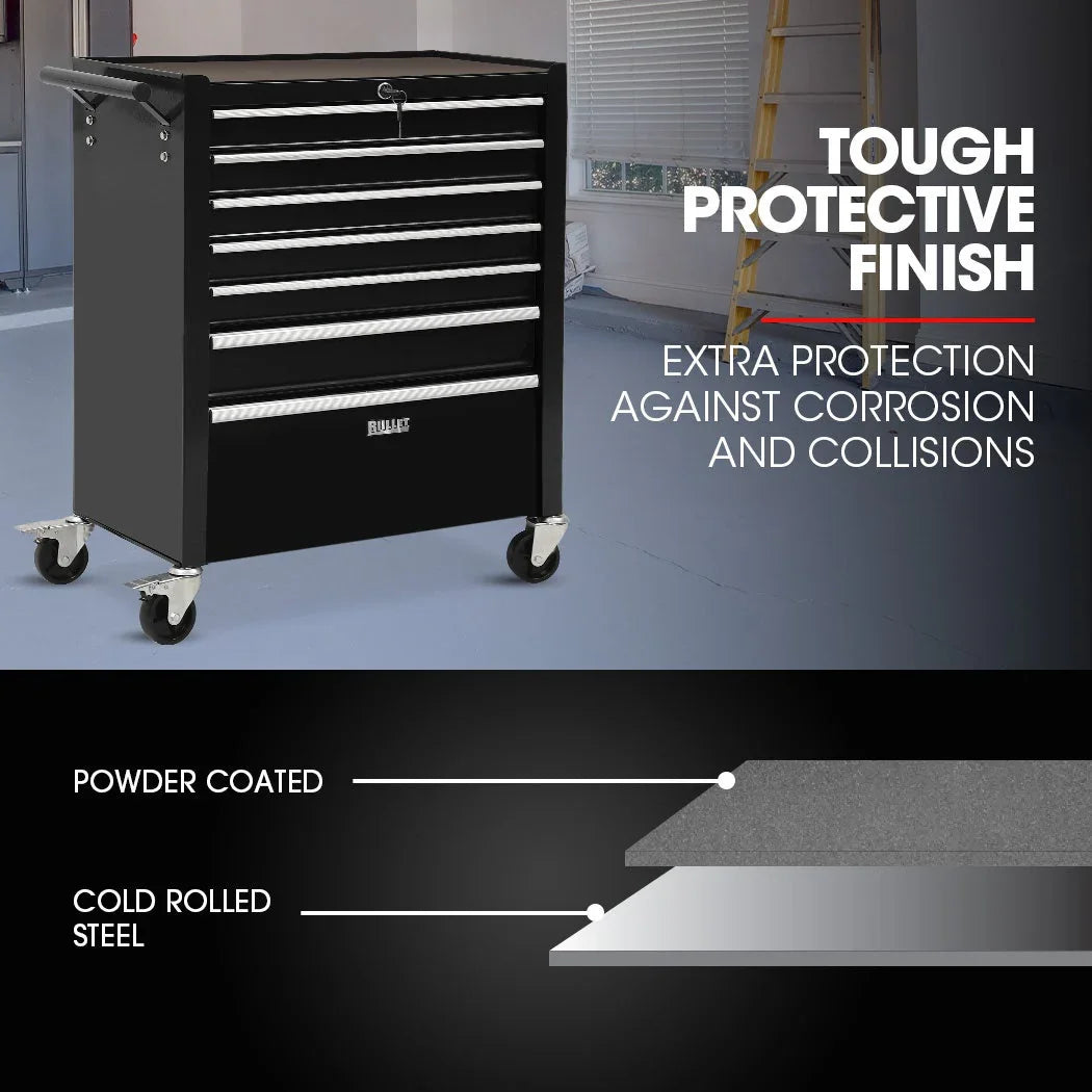 7 Drawer Tool Box Cabinet Trolley Storage, Toolbox Garage Organiser Set, Black