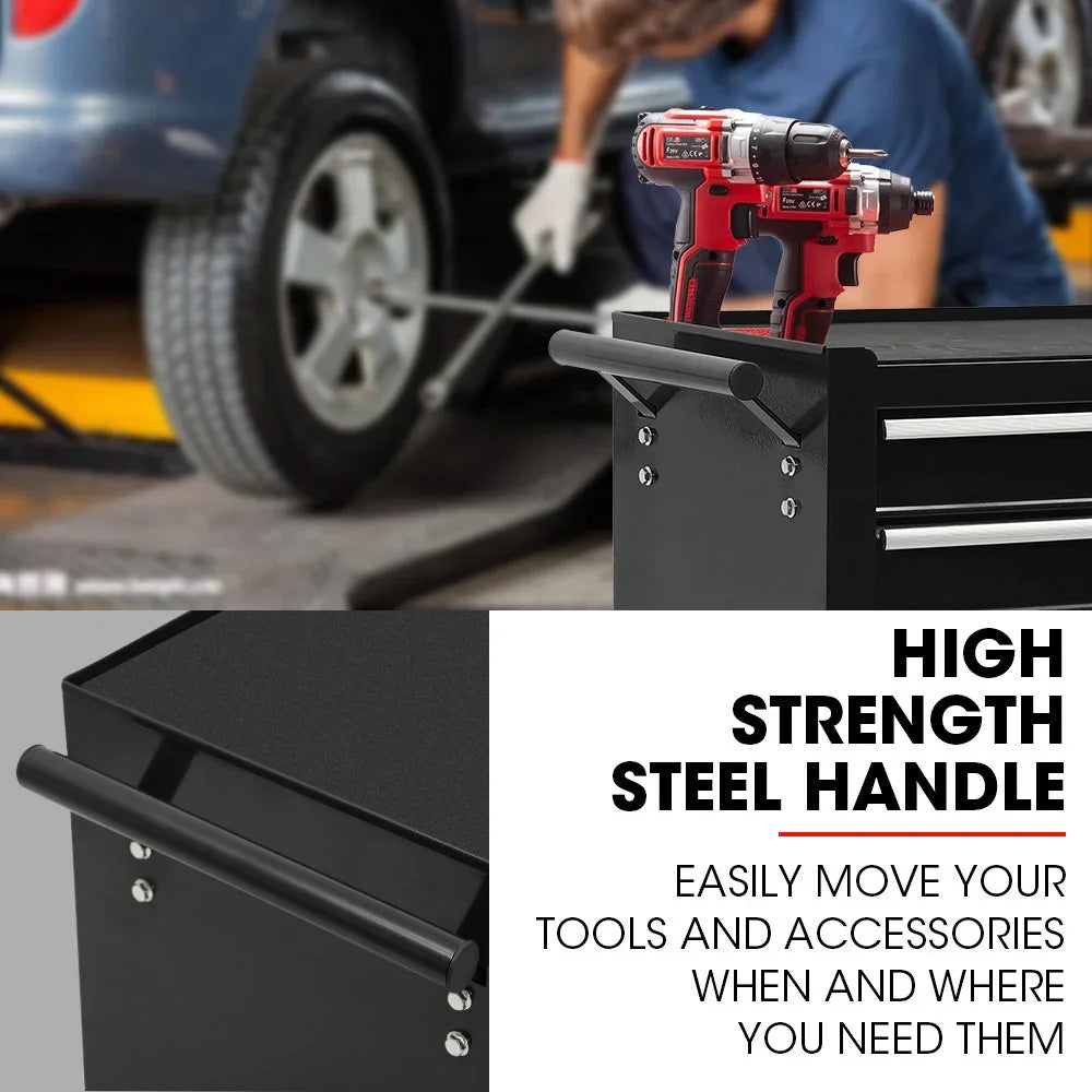7 Drawer Tool Box Cabinet Trolley Storage, Toolbox Garage Organiser Set, Black
