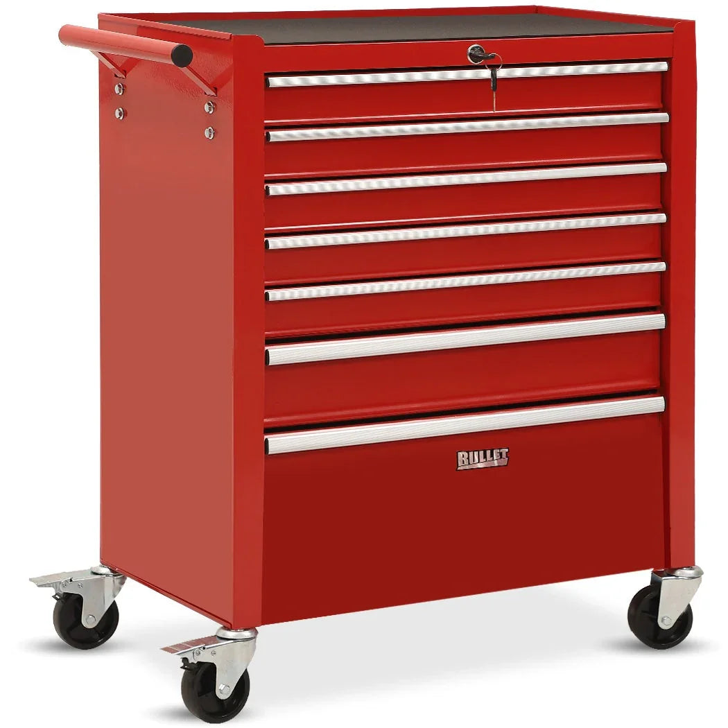 7 Drawer Tool Box Cabinet Trolley Storage, Toolbox Garage Organiser Set, Red
