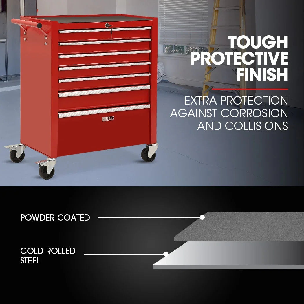 7 Drawer Tool Box Cabinet Trolley Storage, Toolbox Garage Organiser Set, Red