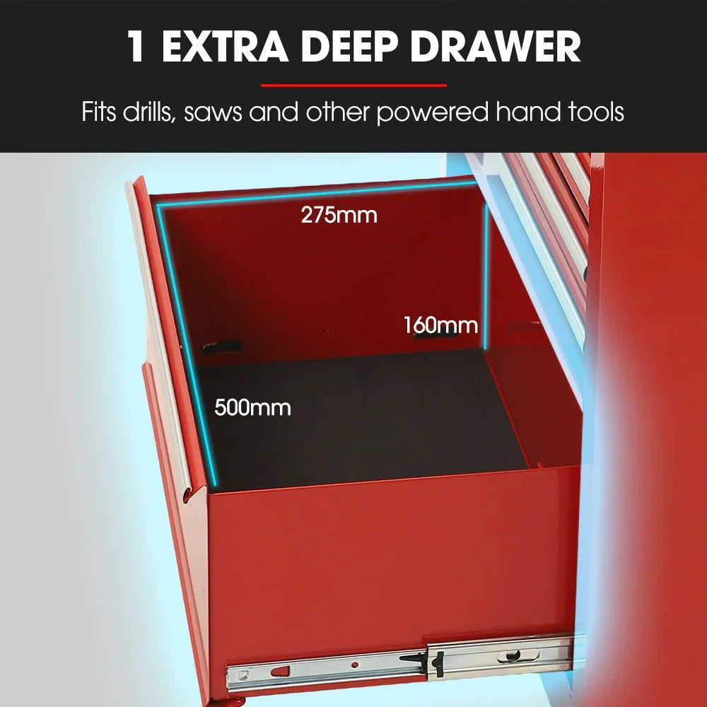 7 Drawer Tool Box Cabinet Trolley Storage, Toolbox Garage Organiser Set, Red