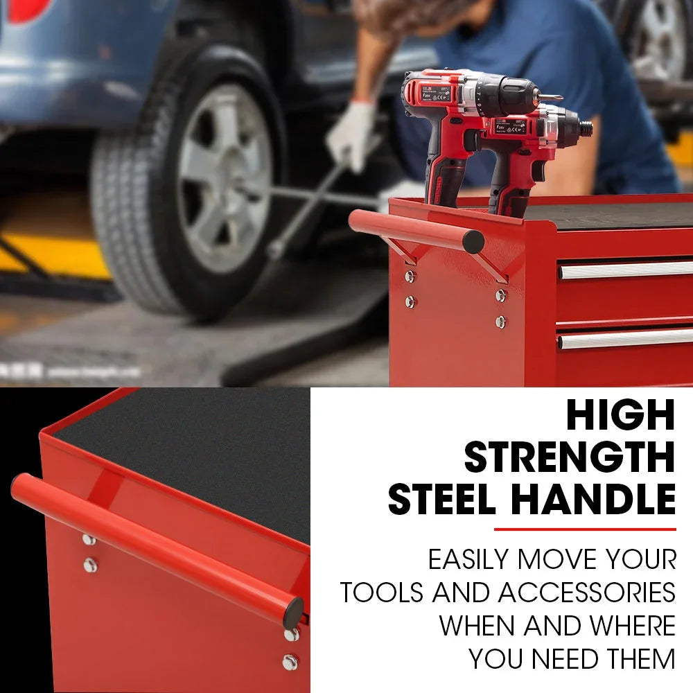 7 Drawer Tool Box Cabinet Trolley Storage, Toolbox Garage Organiser Set, Red