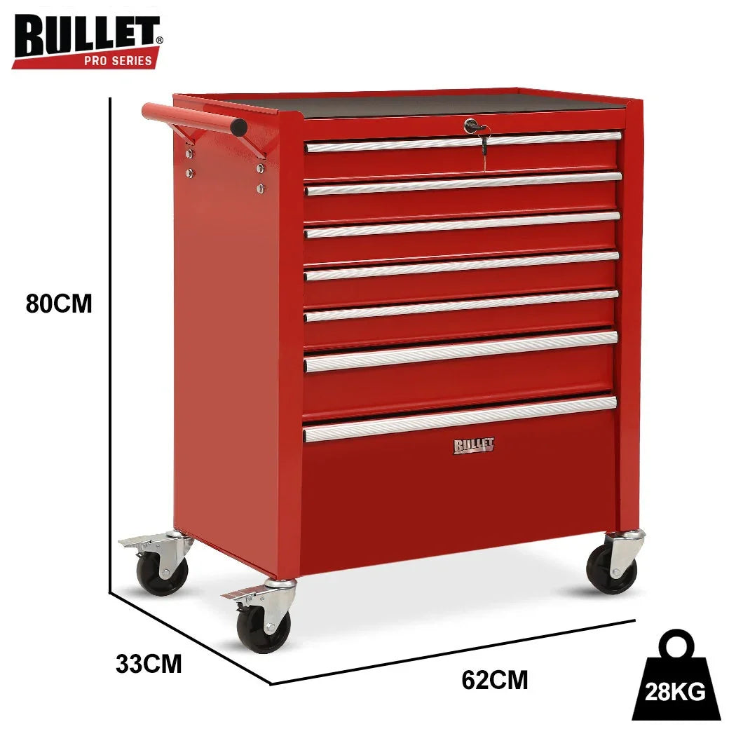 7 Drawer Tool Box Cabinet Trolley Storage, Toolbox Garage Organiser Set, Red