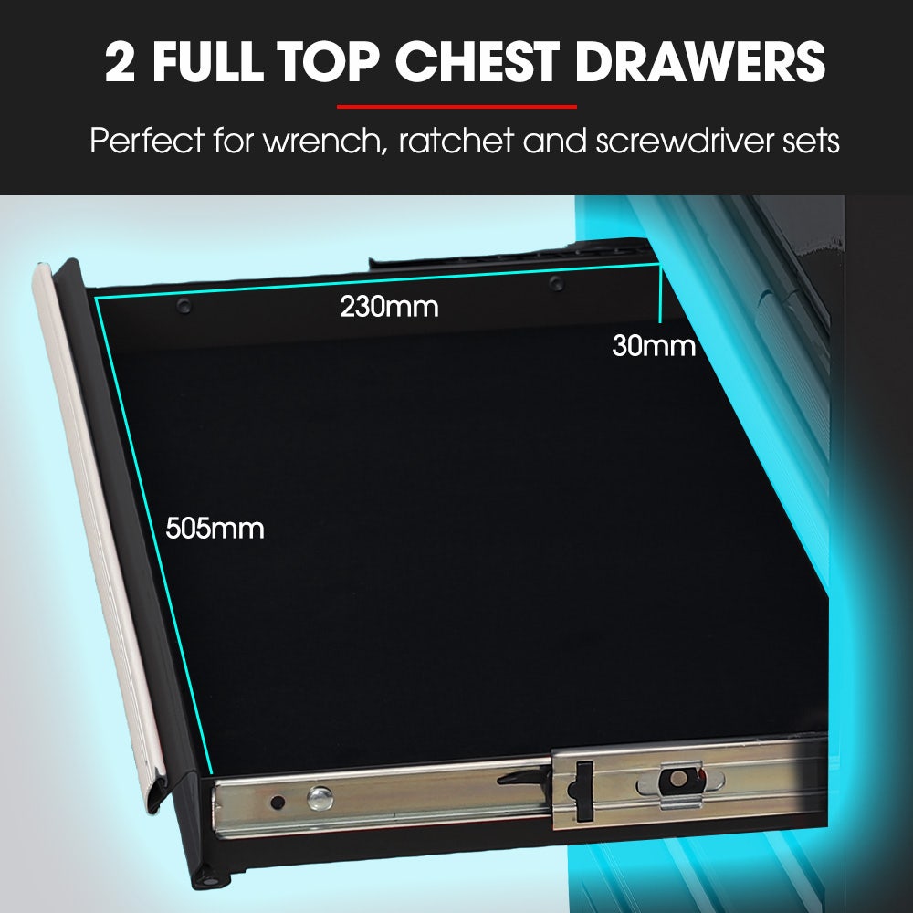 8 Drawer Tool Box Chest Cabinet Storage, with 2-Door Toolbox Garage Organiser Set, Black