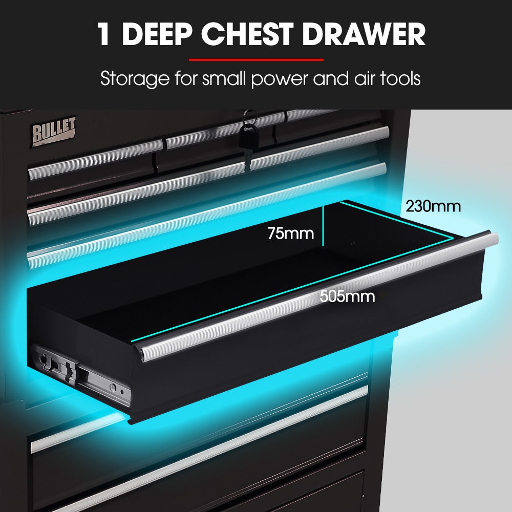 8 Drawer Tool Box Chest Cabinet Storage, with 2-Door Toolbox Garage Organiser Set, Black