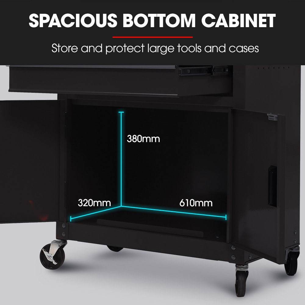 8 Drawer Tool Box Chest Cabinet Storage, with 2-Door Toolbox Garage Organiser Set, Black