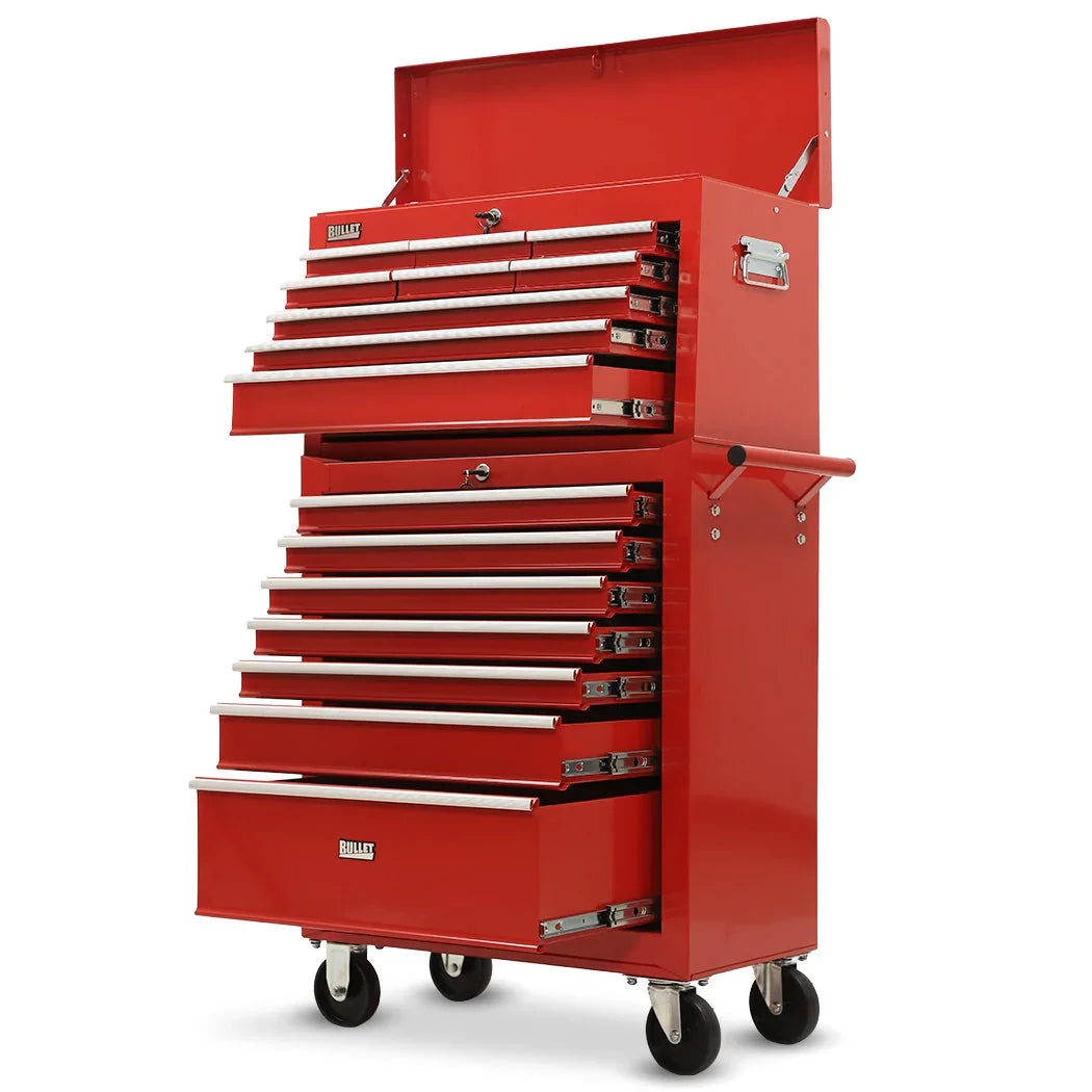16 Drawer Tool Box Cabinet Chest Storage, Toolbox Garage Organiser Set, Red