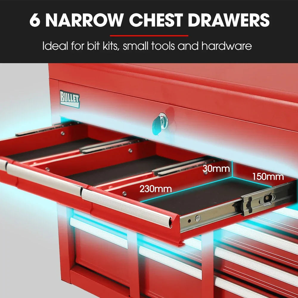 16 Drawer Tool Box Cabinet Chest Storage, Toolbox Garage Organiser Set, Red