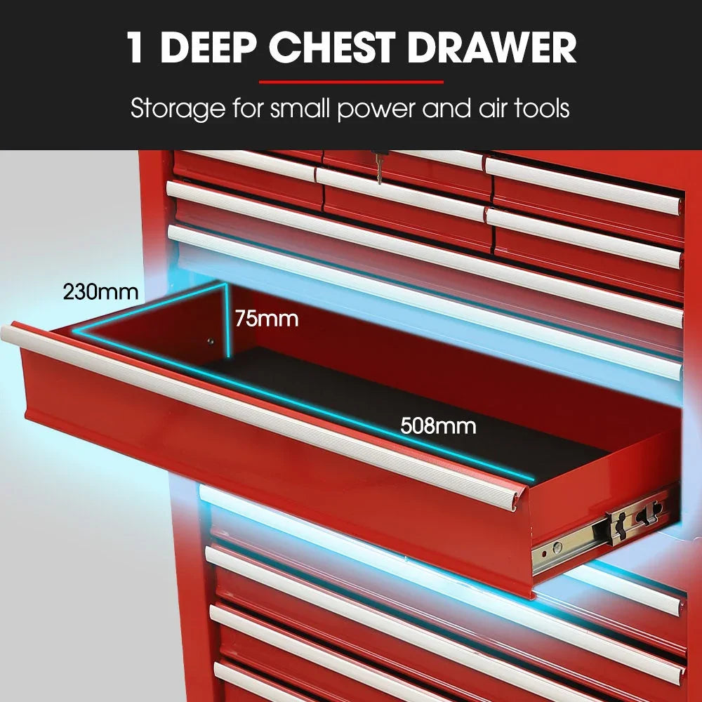 16 Drawer Tool Box Cabinet Chest Storage, Toolbox Garage Organiser Set, Red