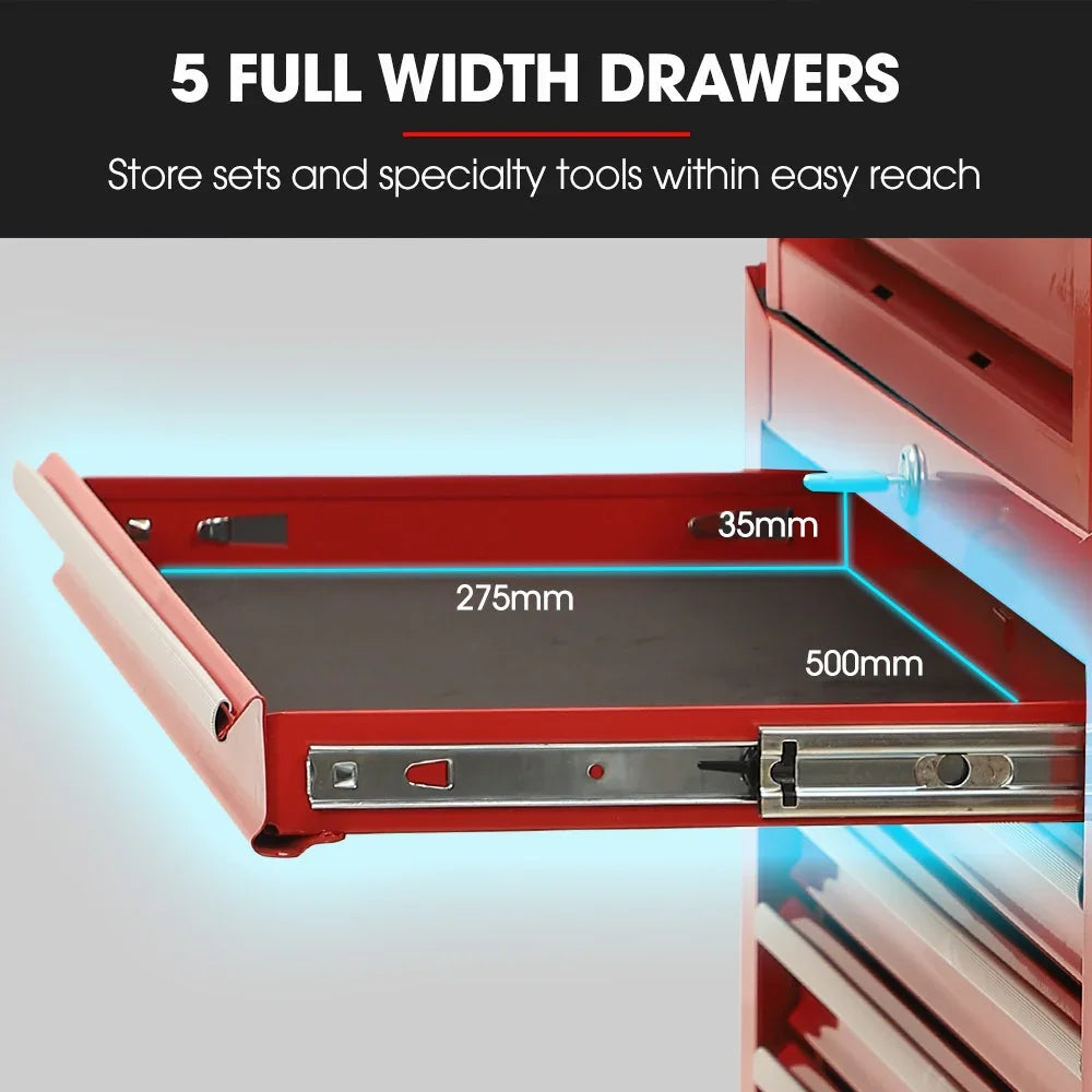16 Drawer Tool Box Cabinet Chest Storage, Toolbox Garage Organiser Set, Red