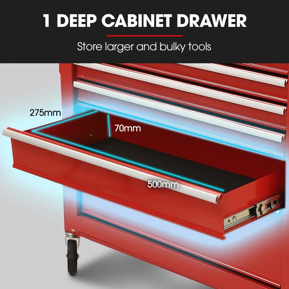 16 Drawer Tool Box Cabinet Chest Storage, Toolbox Garage Organiser Set, Red