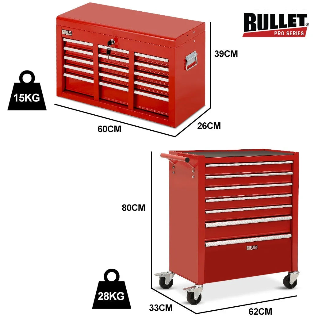 16 Drawer Tool Box Cabinet Chest Storage, Toolbox Garage Organiser Set, Red