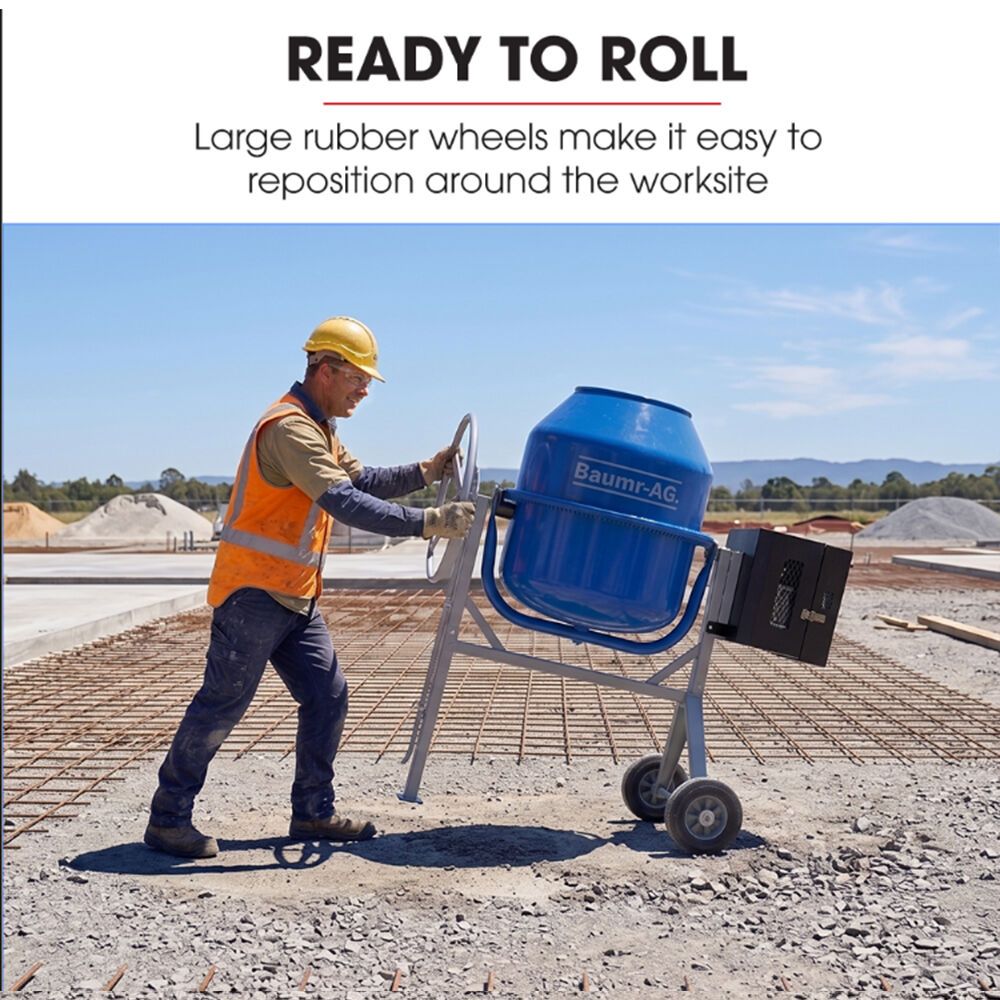 BAUMR-AG 200L Heavy-Duty Petrol Concrete Cement Mixer, 3hp 105cc Engine