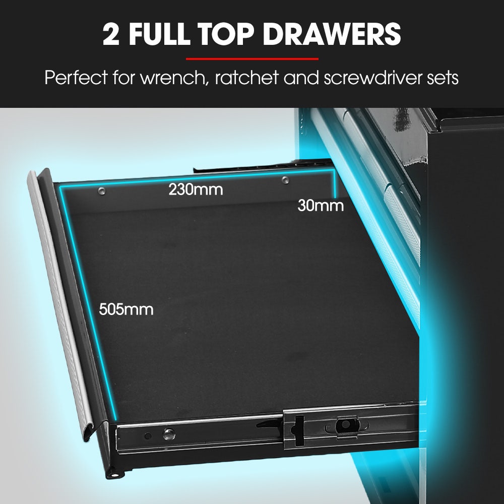9 Drawer Tool Box Chest, Organiser Mechanic Garage Storage Toolbox Set - Black