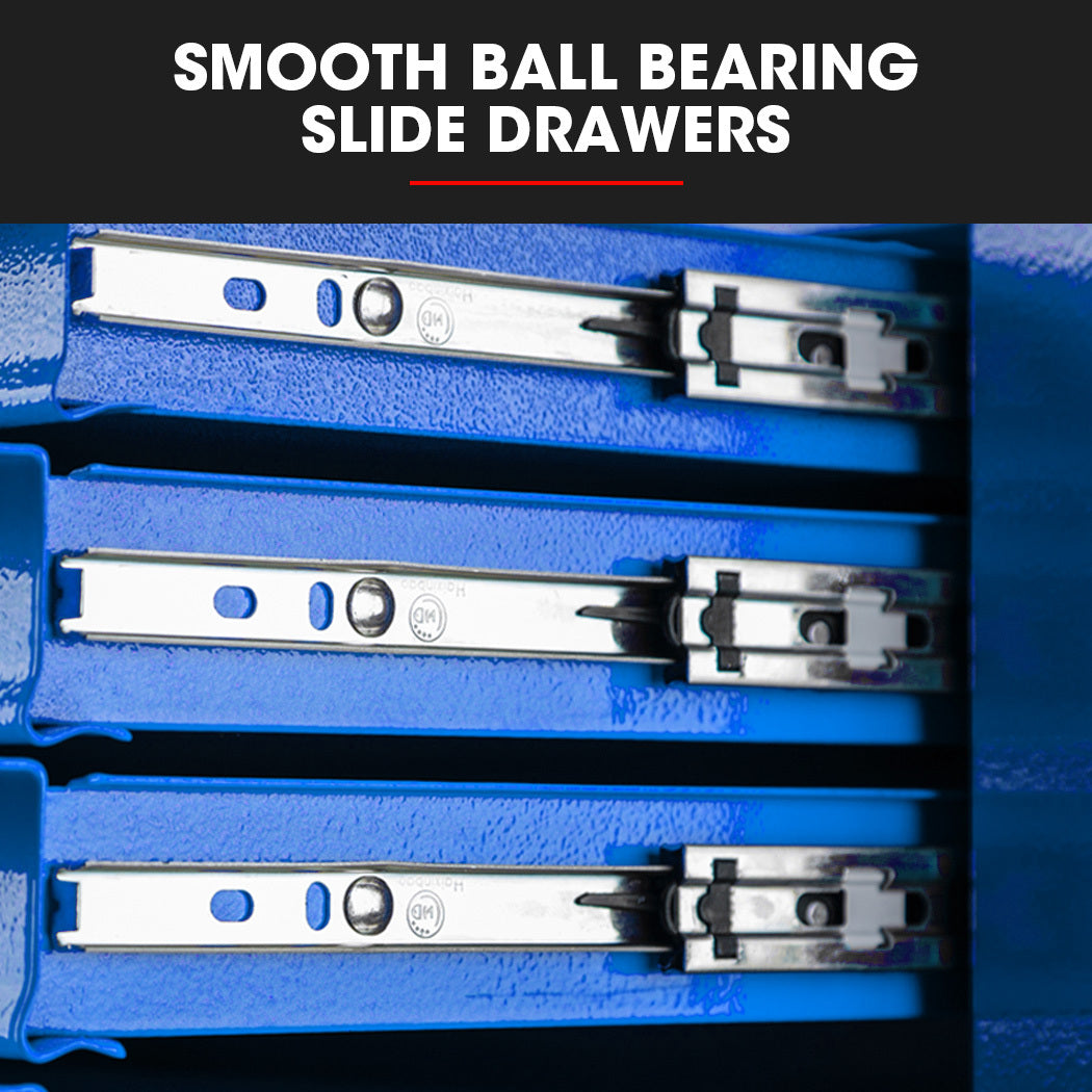 3 Drawer Tool Box Cabinet Trolley Storage, with 1-Door Toolbox Garage Organiser Set, Blue