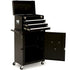 3 Drawer Tool Box Cabinet Trolley Storage, with 1-Door Toolbox Garage Organiser Set, Black