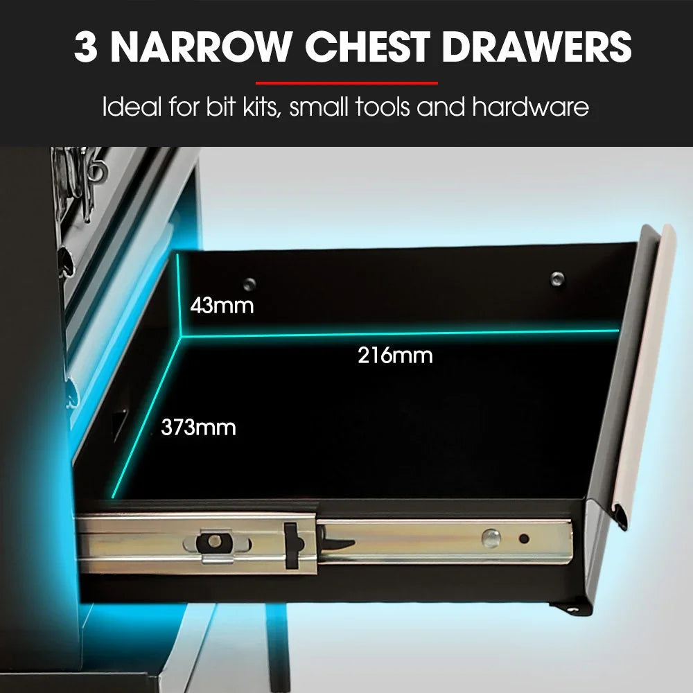 3 Drawer Tool Box Cabinet Trolley Storage, with 1-Door Toolbox Garage Organiser Set, Black