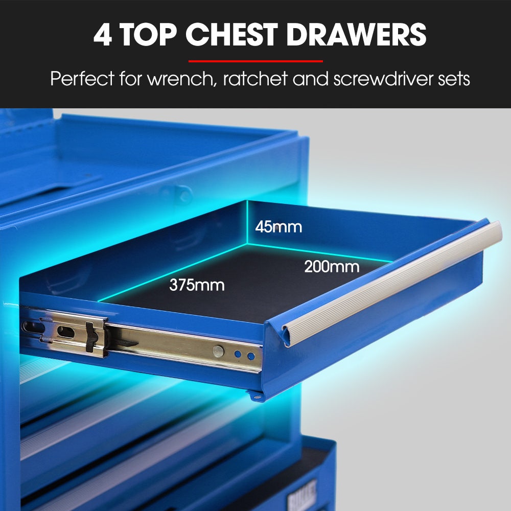 5 Drawer Tool Box Cabinet Chest Storage, with 1-Door Toolbox Garage Organiser Set, Blue