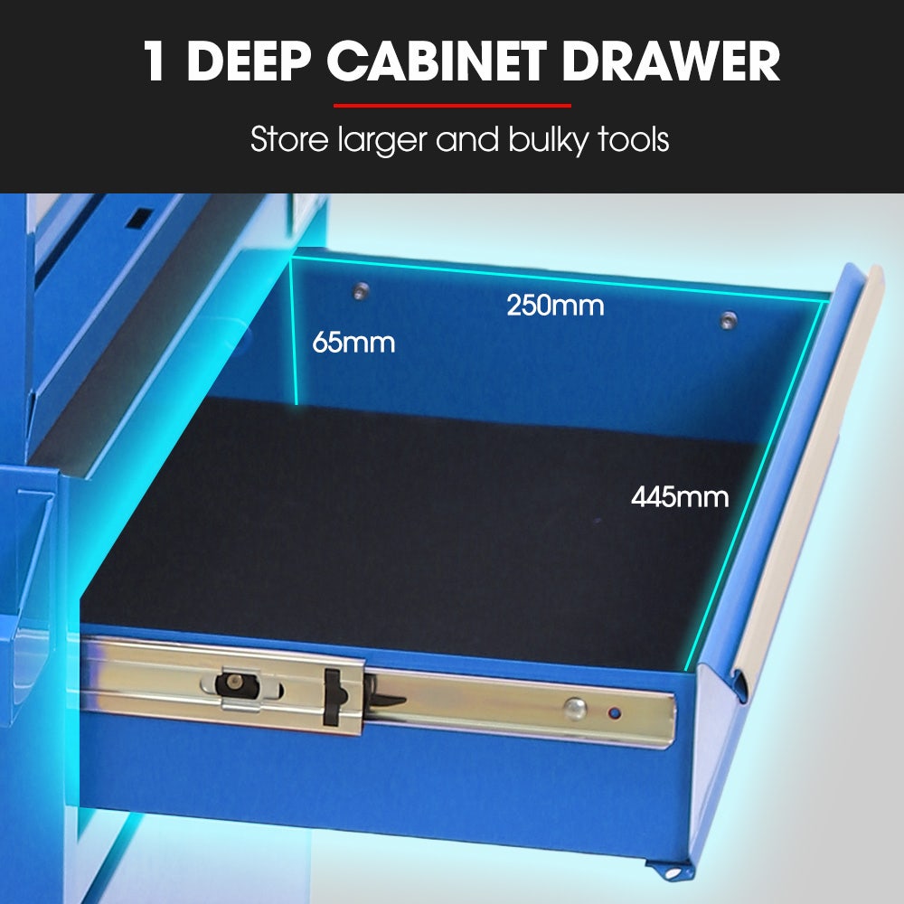 5 Drawer Tool Box Cabinet Chest Storage, with 1-Door Toolbox Garage Organiser Set, Blue