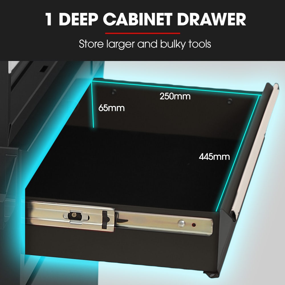 5 Drawer Tool Box Cabinet Chest Storage, with 1-Door Toolbox Garage Organiser Set, Black