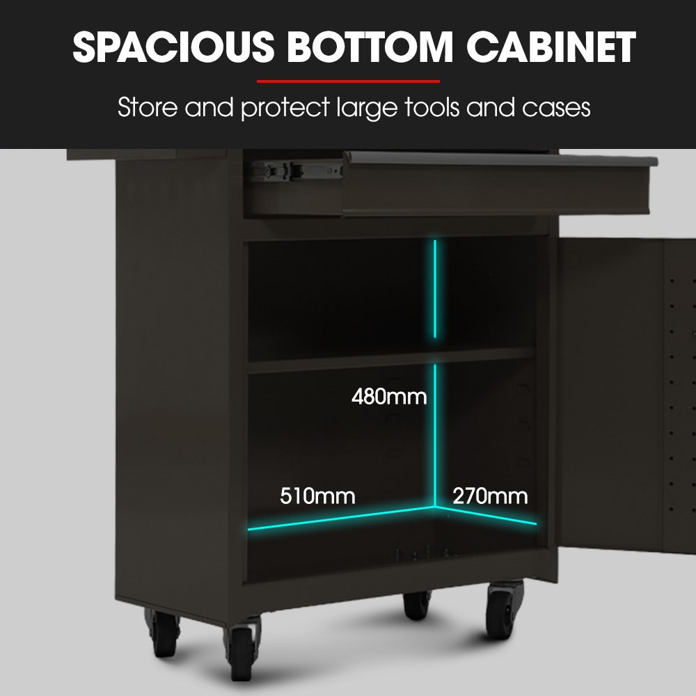 5 Drawer Tool Box Cabinet Chest Storage, with 1-Door Toolbox Garage Organiser Set, Black