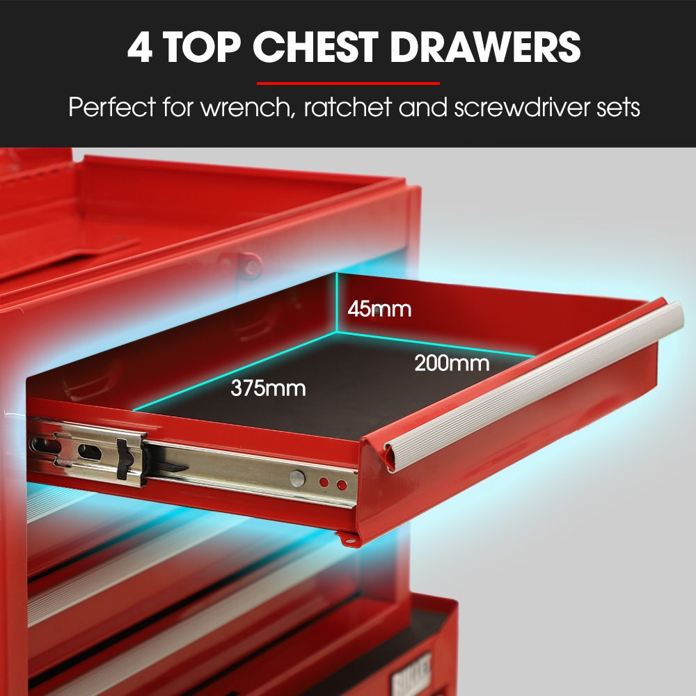 5 Drawer Tool Box Cabinet Chest Storage, with 1-Door Toolbox Garage Organiser Set, Red