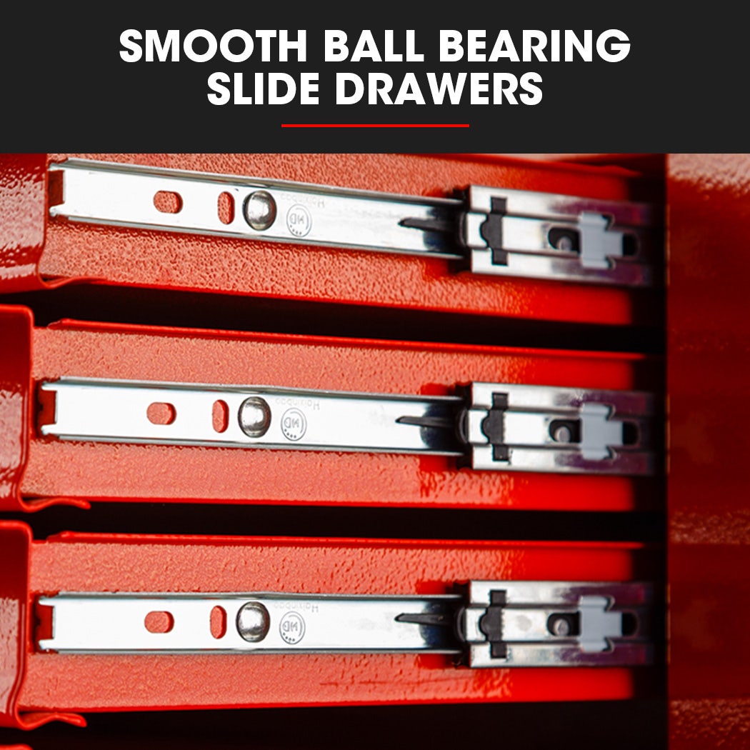 5 Drawer Tool Box Cabinet Chest Storage, with 1-Door Toolbox Garage Organiser Set, Red