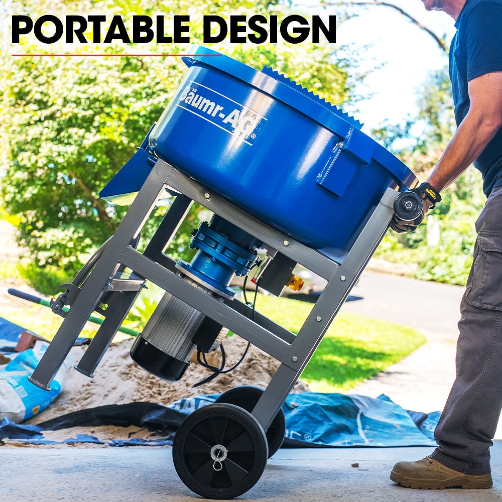 120L Forced Action Pan Mixer, 1500W Electric Direct Drive Motor, Heavy-Duty Frame, for Mortar Screed Resin Cement, 10 Inch Solid Rubber Wheels