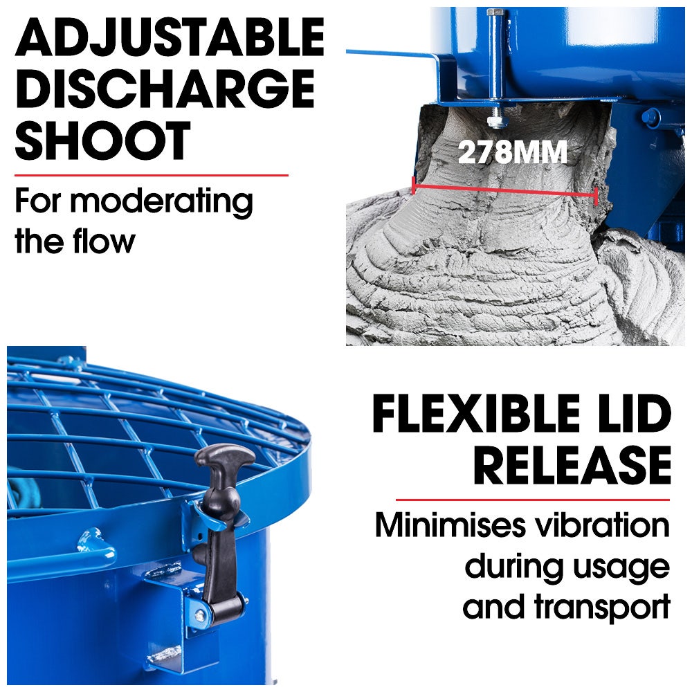 120L Forced Action Pan Mixer, 1500W Electric Direct Drive Motor, Heavy-Duty Frame, for Mortar Screed Resin Cement, 10 Inch Solid Rubber Wheels