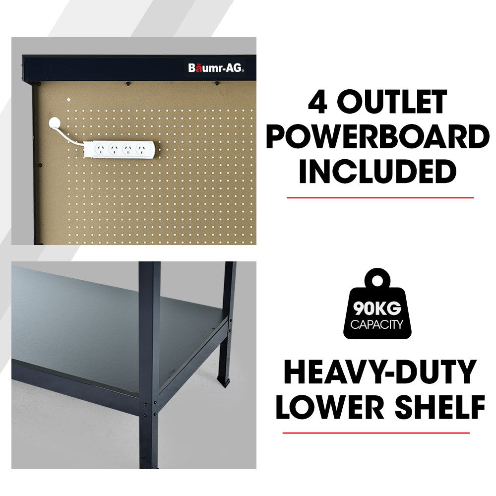 Steel Garage Workbench with LED Lights Pegboard Tool Storage Work Bench Workshop Table