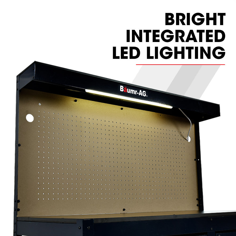 Steel Garage Workbench with LED Lights Pegboard Tool Storage Work Bench Workshop Table