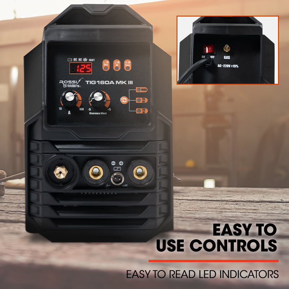 160 Amp AC DC TIG MMA ARC Stick Inverter Welder, Ideal for Aluminium and Copper Welding, 15A Plug