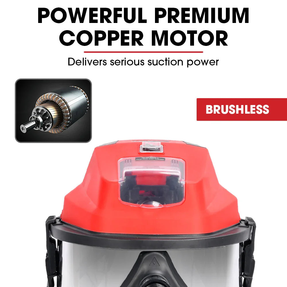 20L Cordless Wet & Dry Vacuum Cleaner Kit, with 4Ah battery and Charger, Blower, HEPA Filter, Accessories, Stainless Steel, for Car, Home, Garage