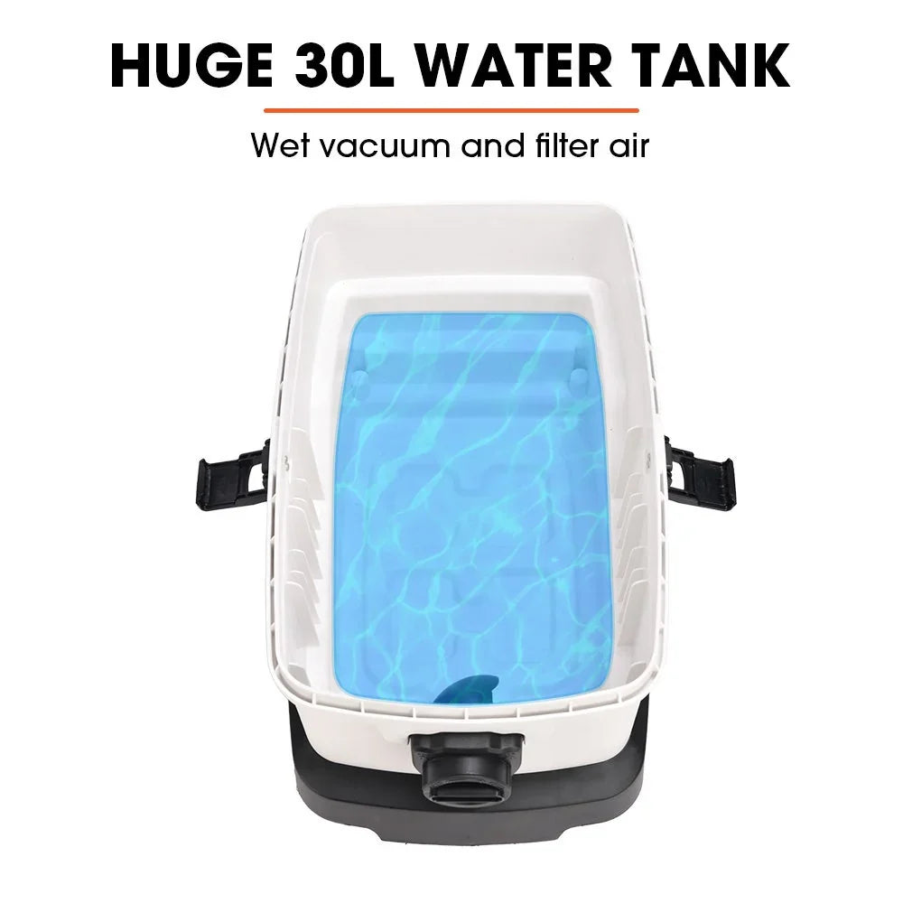 30L Dust Extractor, Wet & Dry Vacuum Cleaner, 3 Stage Filtration, Water and HEPA filter, Power plus Air pass-through, Accessories
