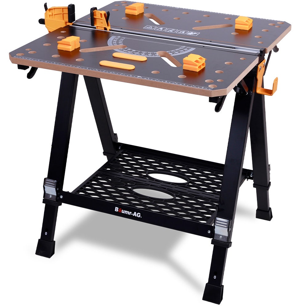 Portable Multifunction Workbench, 2-in-1 Worktable and Sawhorse, Height Adjustable, Expandable