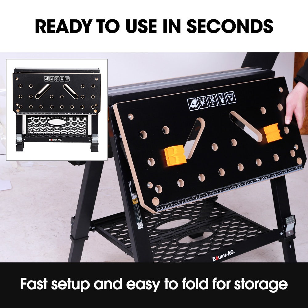 Portable Multifunction Workbench, 2-in-1 Worktable and Sawhorse, Height Adjustable, Expandable