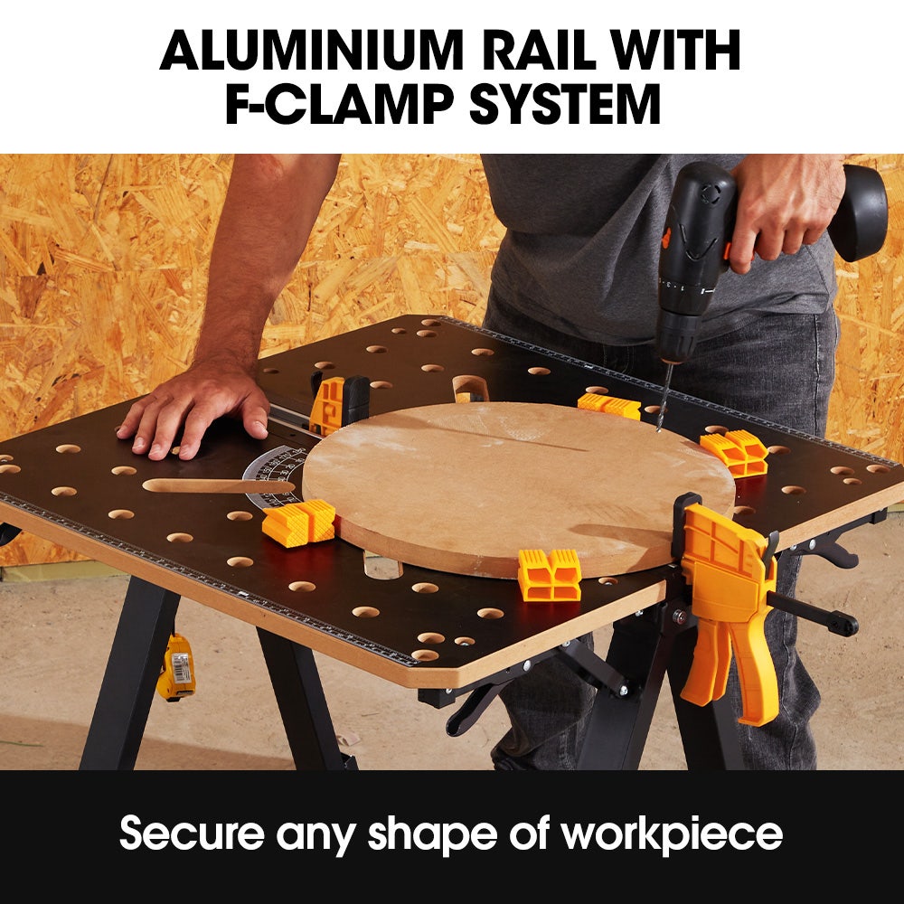 Portable Multifunction Workbench, 2-in-1 Worktable and Sawhorse, Height Adjustable, Expandable