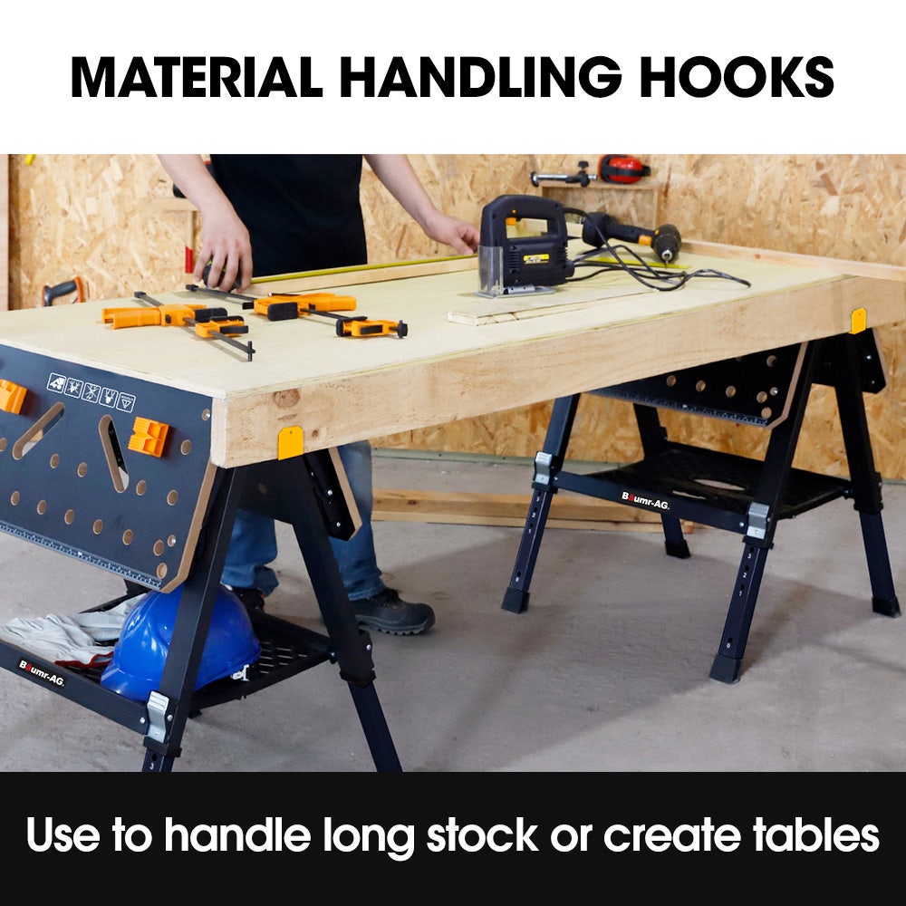 Portable Multifunction Workbench, 2-in-1 Worktable and Sawhorse, Height Adjustable, Expandable